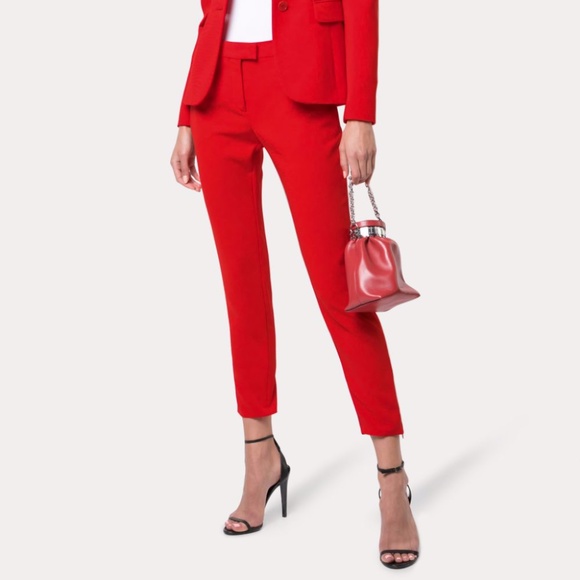 Altuzarra Pants - Altuzarra Cherry Red Crepe Skinny Cropped Pants